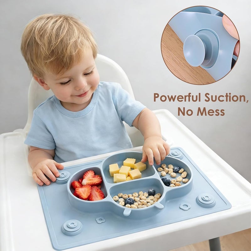 ROCCED Suction Plates for Baby Placemat Spoon Fork Set for Toddlers, Silicone Baby Plates with Suction Baby Dishes for Kids Plates-pale mauve - Image 2
